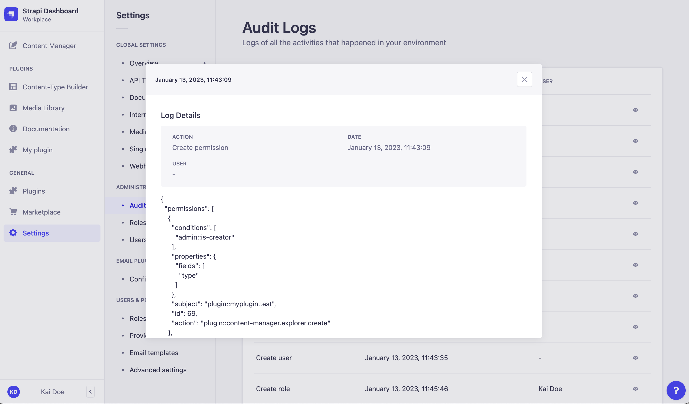 Log details modal